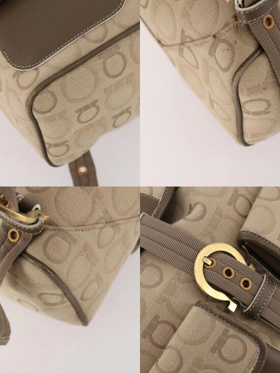 Salvatore Ferragamo Gancini Backpack Canvas Beige Gold Auth BA10432 main image 6